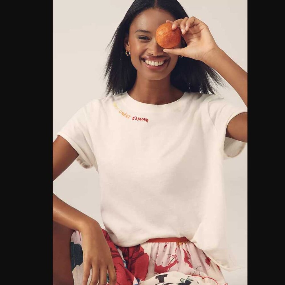 New S Anthropologie Maeve The Caitlin boxy tee: Jordan Nickson edition Mon Cheri - Picture 2 of 11